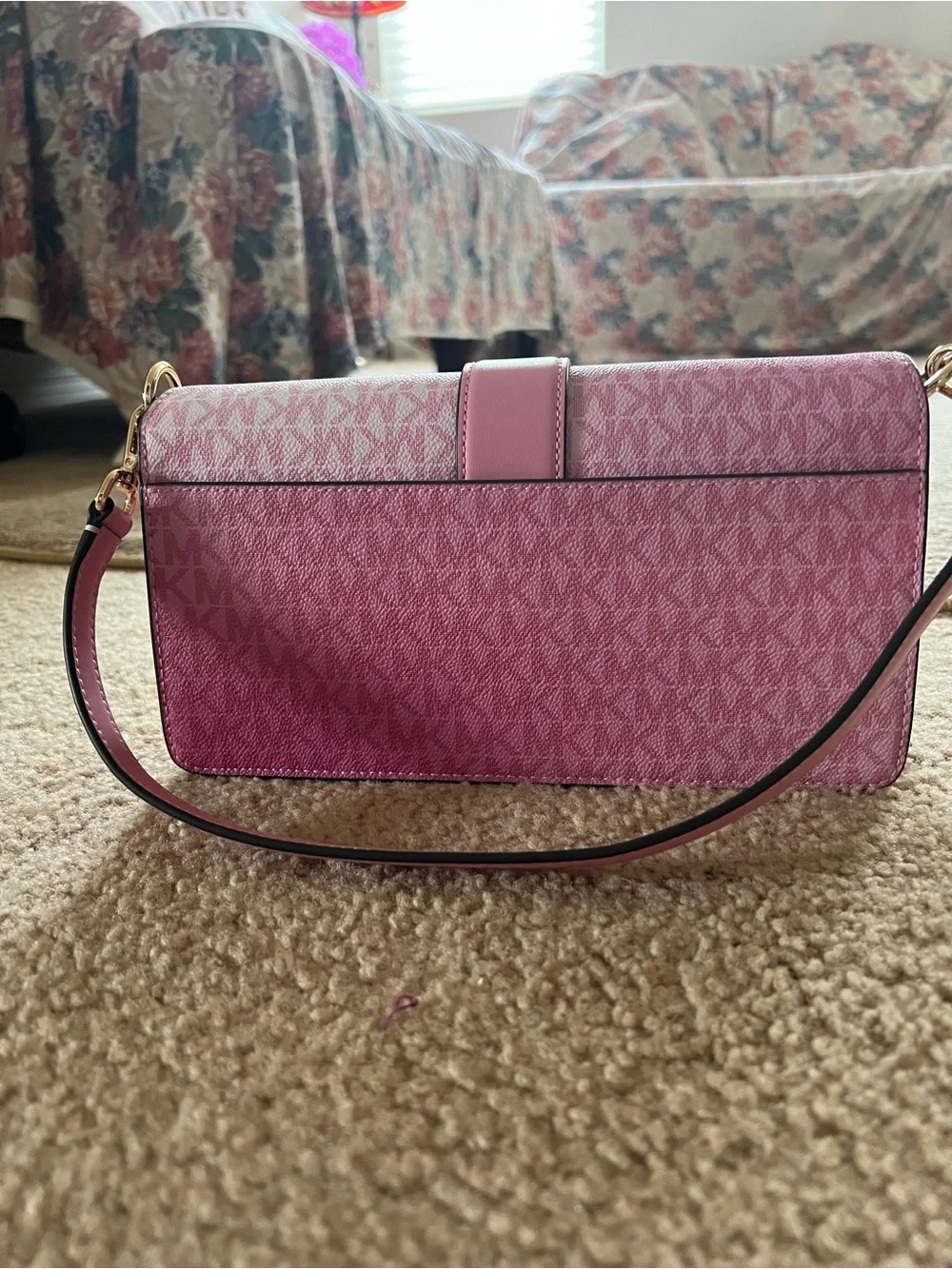 Michael Kors Pink Gradient Logo Crossbody Bag with Gold MK Emblem